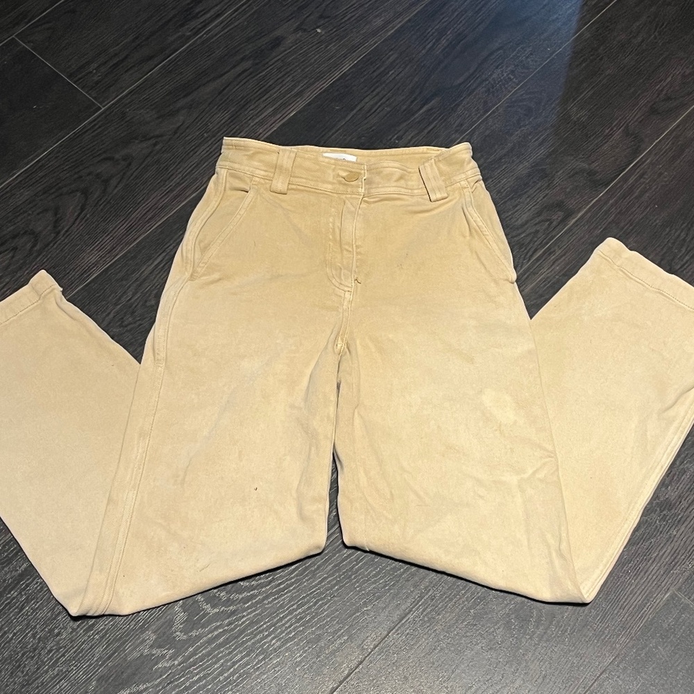 Aritzia workwear pants beige jupiter jean jeans 00 2xs 23 Sunday Best distressed